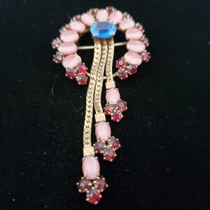 ART DECO Pink Moonglow Drop Brooch Gold Filled 30's 40's